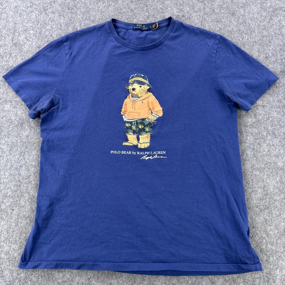 Polo Ralph Lauren Shirt Mens Large Blue Polo Bear Beach Graphic Tee Short Sleeve